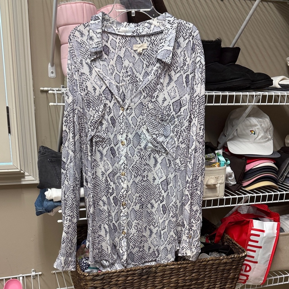 Pilcro Blue and Gray Patterned Blouse